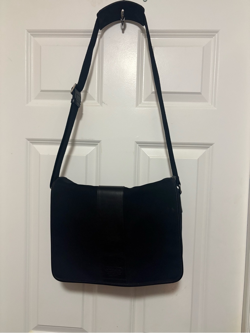 Coach Black Crossbody Messenger with Center Strap Detail